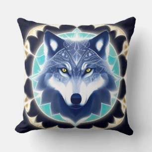 Almofada Retrato de Lobo com Olhos Dourados Intensos