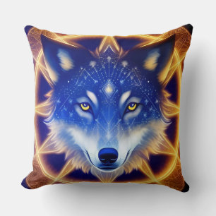 Almofada Retrato de Lobo com Olhos Dourados Intensos