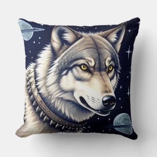 Almofada Retrato de Lobo com Olhos Dourados Intensos