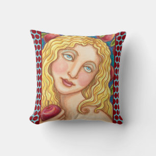 ALMOFADA RETRATO DE MAÇÃ E EVE FOLK ART, TRAVESSEIRO DECORA