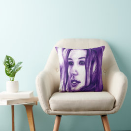 Almofada Retrato de Mulher Pessoas Roxas Arte Original