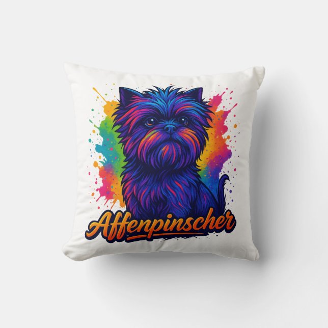 Almofada Retrato de Pop de Arte de Affenpinscher Vibrante - (Frente)