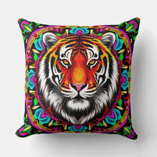 Almofada Retrato de Tigre com Desenho de Mandala (Frente)