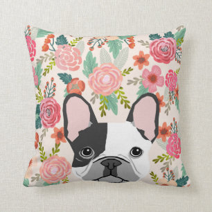 Almofada Retrato de travesseiro floral fofo francês Bulldo