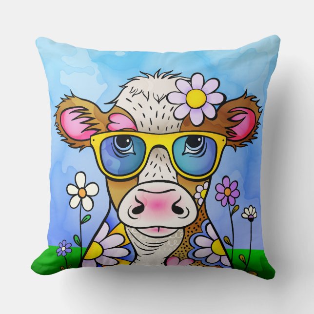 Almofada Retrato de Vaca Doodle (Frente)