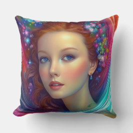 Almofada Retrato do Cabelo Arco-Íris Encantado