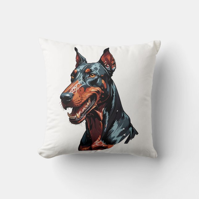 Almofada Retrato Feroz de Doberman Presente de Cachorro Agr (Frente)