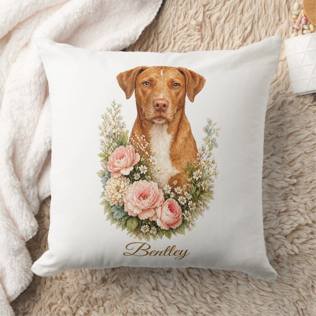 Almofada Retrato Floral de Vizsla (Cobertor)