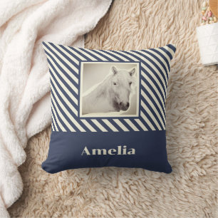 Almofada Retrato Personalizado de Cavalo Branco com Listras