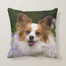 Almofada Retrato romântico do cão de Papillon, quadrado