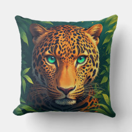 Almofada Retrato Vibrante de Leopardo com Olhos Esmeralda