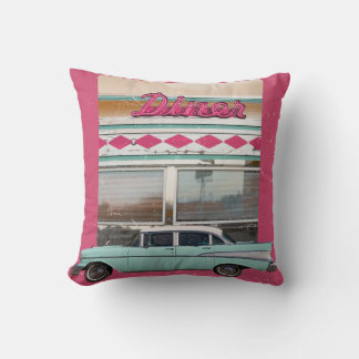 Almofada Retro 1950 Diner Wall Art | Sinal de Neon Rosa & T
