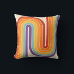 Almofada Retro 1970s Style Arched Stripes Geometric Pattern<br><div class="desc">This artwork channels a retro graphic spirit, forming the letter‑like curve with parallel bands of red, orange, yellow, light blue, teal, and purple. The layered arcs flow in harmony, evoking the bold optimism of 1970s design. Set against a soft beige background, the vibrant rainbow palette stands out with clarity and...</div>