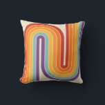 Almofada Retro 1970s Style Arched Stripes Geometric Pattern<br><div class="desc">This artwork channels a retro graphic spirit, forming the letter‑like curve with parallel bands of red, orange, yellow, light blue, teal, and purple. The layered arcs flow in harmony, evoking the bold optimism of 1970s design. Set against a soft beige background, the vibrant rainbow palette stands out with clarity and...</div>