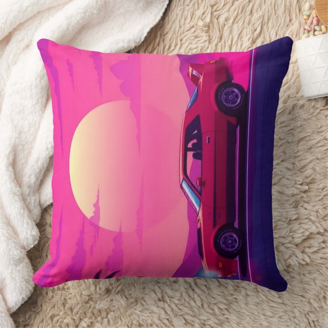 Almofada Retro 80s Synthwave Sunset Car Throw Pillow (Cobertor)