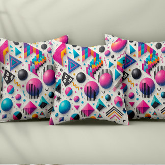 Almofada Retro 90s Memphis Geometric Neon Bold Throw Pillow