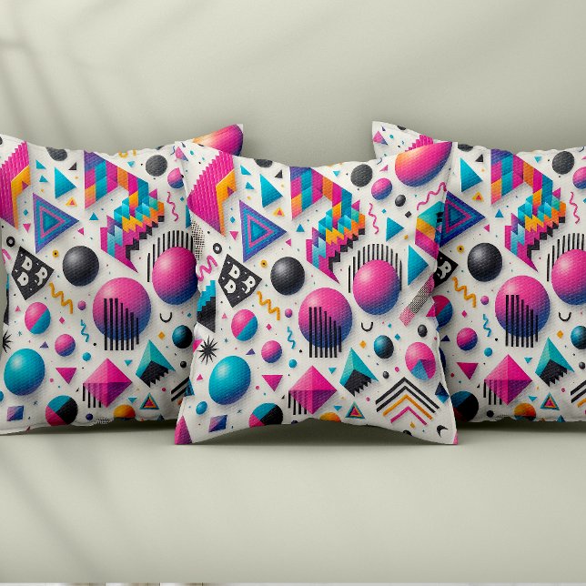 Almofada Retro 90s Memphis Geometric Neon Bold Throw Pillow (Retro 90s Memphis Geometric Neon Bold Throw Pillow)