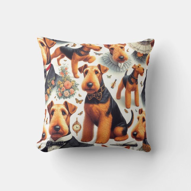 Almofada Retro Airedale Terrier sem costura (Frente)