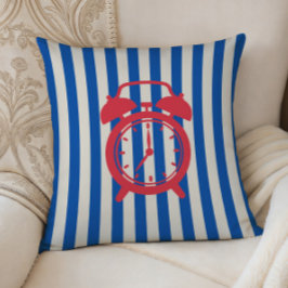 Almofada Retro Alarm Clock on Blue Stripes, Accent Pillow,