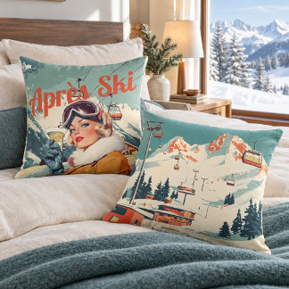 Almofada Retro Après Ski Mulher Travesseiro Vintage Lodge d