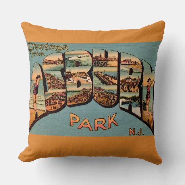 Almofada  Retro Asbury Park NJ Postcard (Frente)