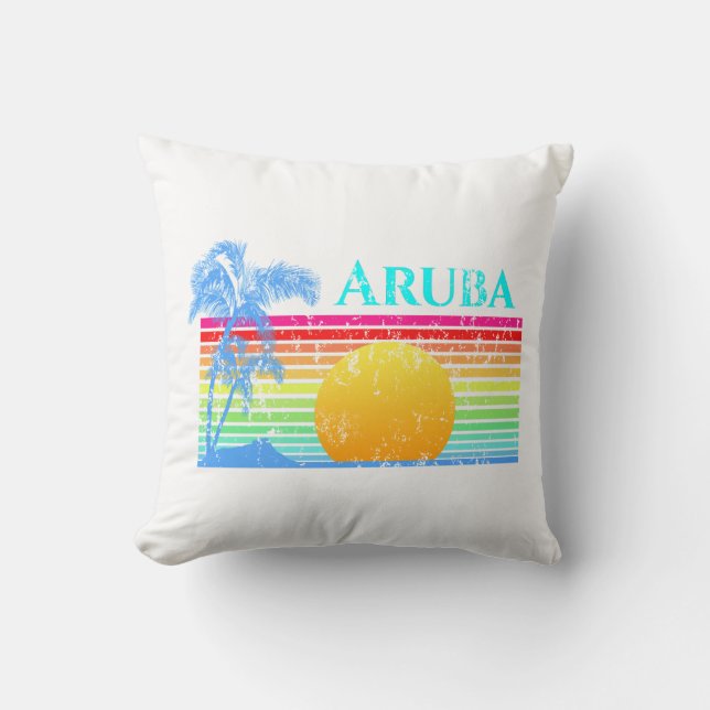Almofada Retro Beach Aruba Sunset (Frente)