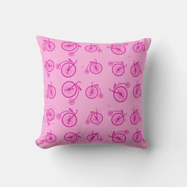 Almofada Retro Bicycle Pattern on Pink Background (Frente)