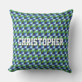 Almofada Retro Blue & Green Geometric Triangle Abstract