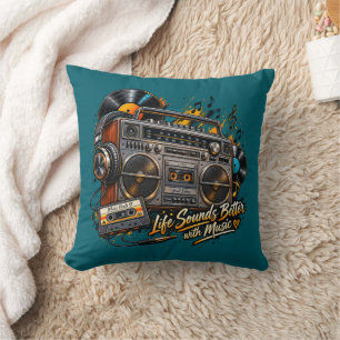 Almofada Retro Boombox "A Vida Soa Melhor Com Música"