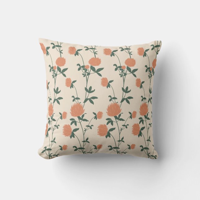 Almofada Retro Botanical Meadow Clover | Sunbaked Clay (Frente)