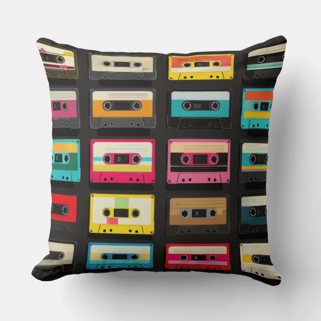 Almofada Retro Cassette Tape Pattern – Vintage Music  (Frente)