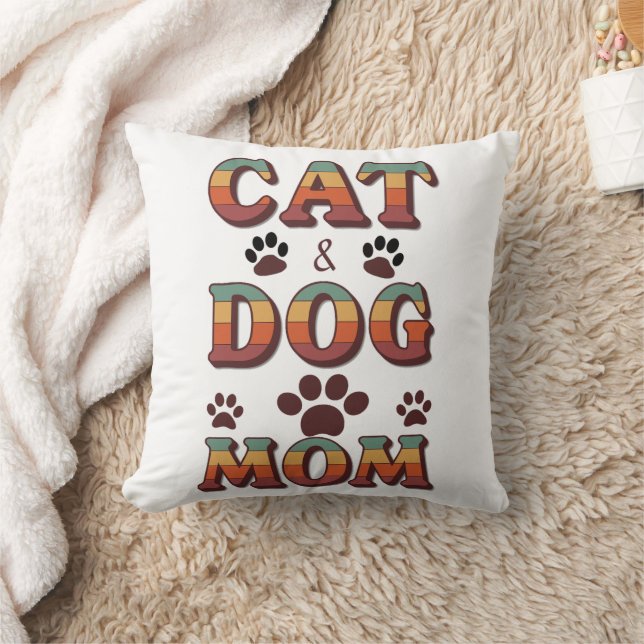 Almofada Retro Cat and Dog Mom Throw Pillow (Cobertor)