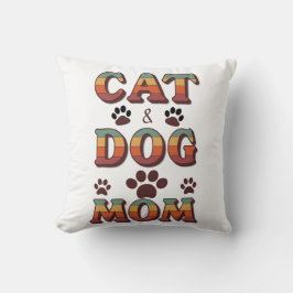 Almofada Retro Cat and Dog Mom Throw Pillow