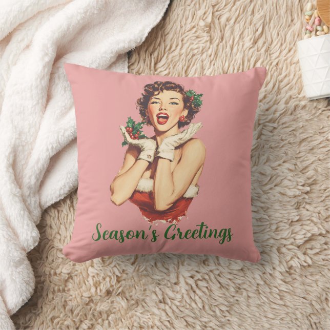 Almofada Retro Christmas Lady with Holly (Cobertor)