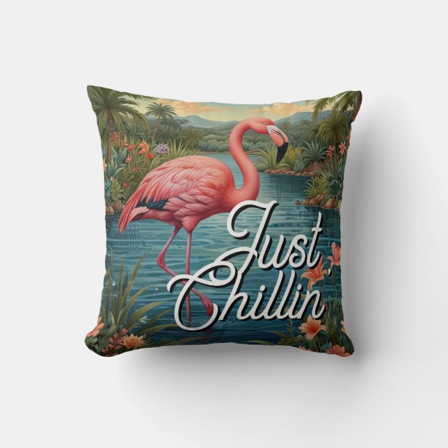 Almofada Retro cute pink flamingo tropical paradise   (Frente)
