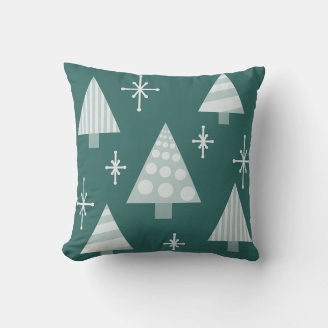 Almofada Retro da década de 1950 Árvores de Natal Verde Tea (Frente)