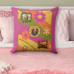 Almofada Retro Daisy 3 Photo Horse Pet Collage and Name