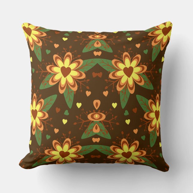 Almofada Retro Daisy Autumn Floral Heart Pattern (Frente)