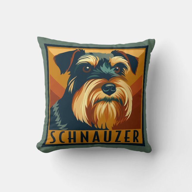 Almofada Retro de Schnauzer Miniatura Negra e Prata (Frente)