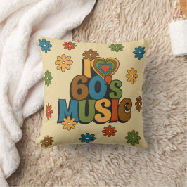 Almofada Retro Eu Amo Música dos Anos 60 para Amantes de Mú