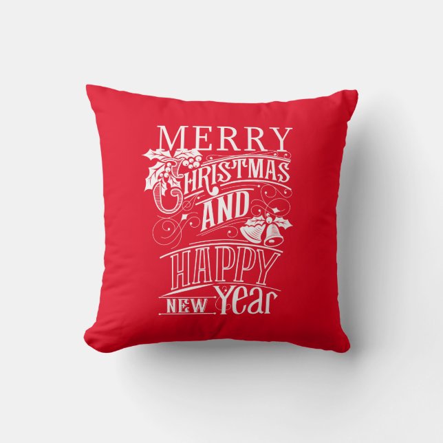 Almofada Retro Feliz Natal e Feliz ano novo (Frente)