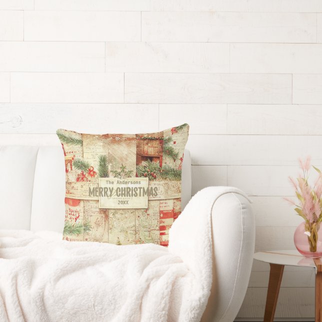 Almofada Retrô Feliz Natal Verde Decorativo (Sofá)