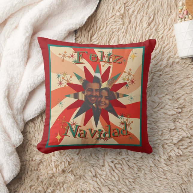 Almofada Retro Feliz Navidad Foto e Mensagem de Natal (Cobertor)
