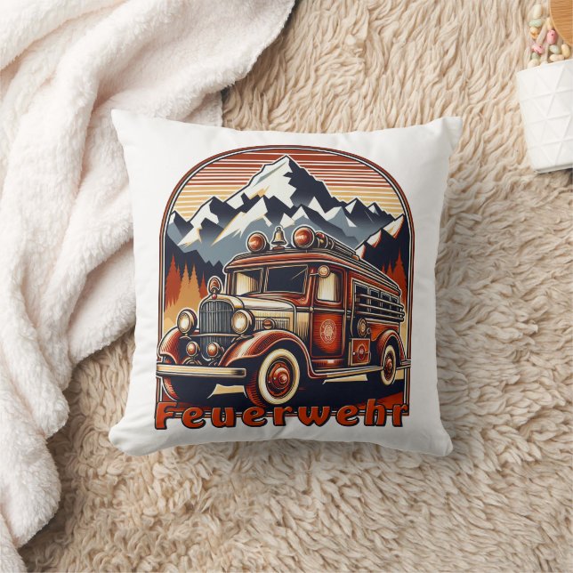 Almofada Retro-Feuerwehrauto & Berg (Cobertor)