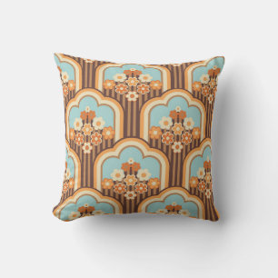 Almofada Retro Floral: 70s Revival de Papel de Carteira