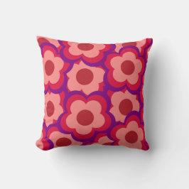 Almofada Retro Floral Cor-de-Orelha Branca Vermelha e Rosa,