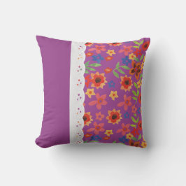 Almofada Retro Floral em magenta, Travesseiro de rendas fal