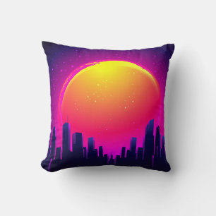 Almofada Retro Futurismo. ilustração de onda sintetizada fu