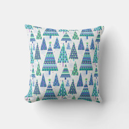 Almofada Retro Geo Scandi Árvores de Natal Azul e Verde