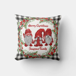 Almofada Retro Gnomos Natal Holly Berry Wreath Holiday